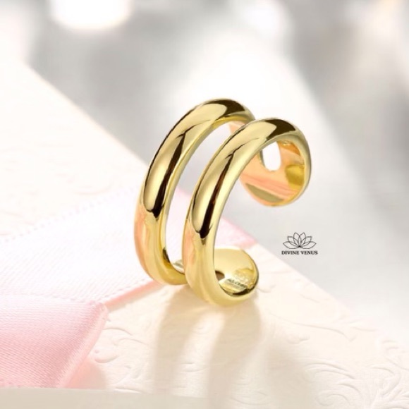 Layered Gold Plated Brass Adjustable Ring - Picture 3 of 6